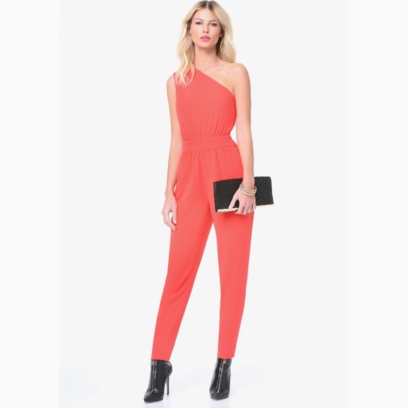 bebe one shoulder jumpsuit